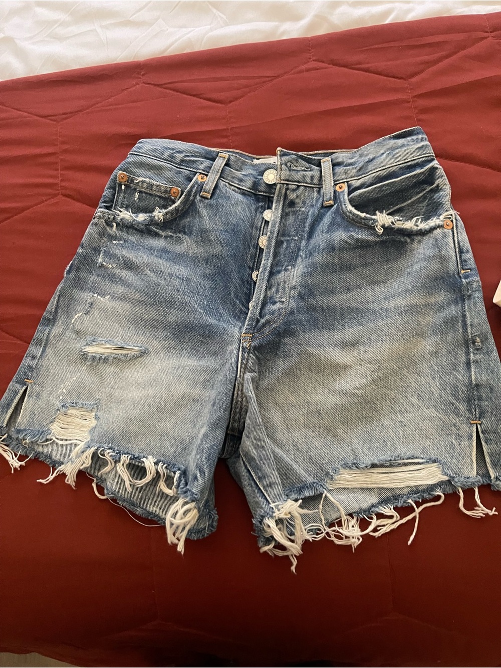 Agolde Light Blue Distressed Cutoff Denim Shorts